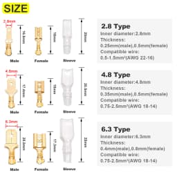 Wire Crimp Terminals Set 2.8/4.8/6.3mm Copper Male Female Wire Spade Connectors with Insulated Sleeve Electrical Conector Box