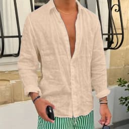 Men's Cotton Linen Shirt Lapel Collar Long Sleeve Solid Color Casual Loose Fit Breathable Male Basic Top Spring Autumn New