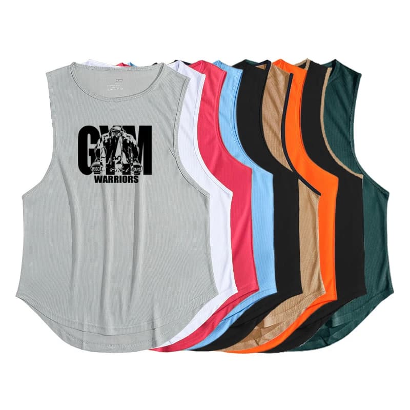 Gym Bodybuilding Sports Sleeveless T-Shirts Mens Fitness Workout Muscle Tank Tops Summer Mesh Breathable Stretch Quick Dry Vests