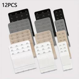 12 Adjustable Bra Extenders - 2/3/4 Hook Design, Soft Stretch Fabric, Suitable for Bras, Tanks, Swimsuits - Multicolor (Black/Gray/Beige/White) - Women's Underwear Extension Strap for Long-Lasting Support and Fit