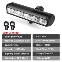 NEWBOLER Bicycle Light Front 10000mAh Bike Light 6000Lumen Waterproof Flashlight USB Charging MTB Road Cycling Lamp Accessories