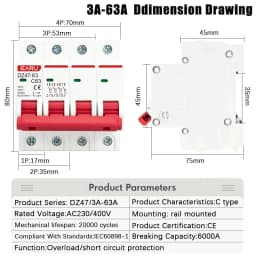 EARU 1P 2P 3P 4P DZ47 3A-125A AC 230V 400V C Curve Mini Circuit Breaker MCB Short Circuit Overload Protector Din Rail Mounted