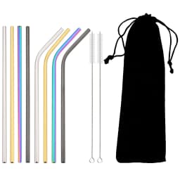 Colorful Reusable Drinking Straw Metal Straws 304 Stainless Steel Straws Set with Brush Bar Cocktail Straw for Glasses Drinkware