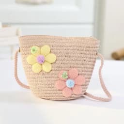 Handmade Woven Girl Flower Straw Bag Coin Purse Zipper Kid Messenger Bags Photo Props Storage Basket Crossbody Handbag