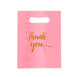 50pcs PE Shopping Bags with "Thank You" Print Foldable Plastic Bags for Gifts Jewelry Accessories Packaging Shopping Handbags
