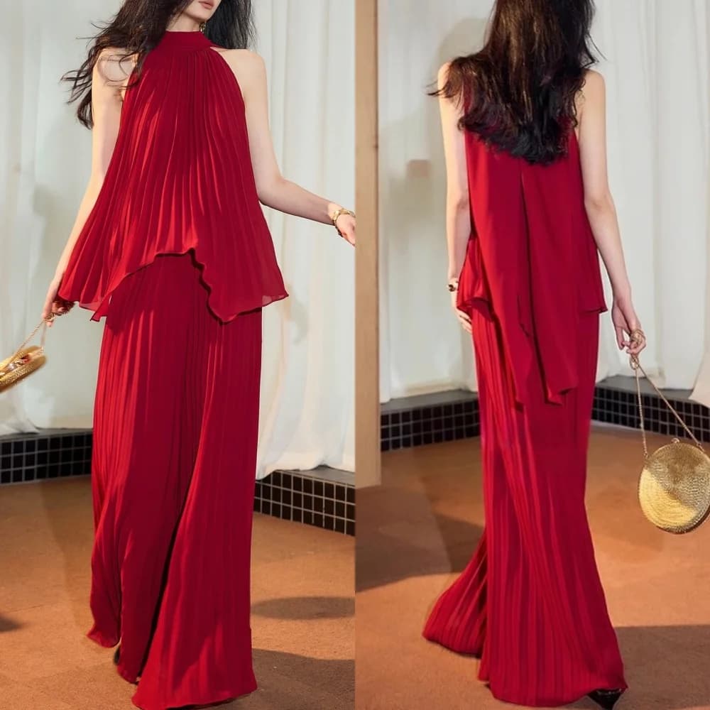 Customized Fashion Sexy Chiffon Pleat Draped A-line High Collar Long Dresses Bespoke Occasion Dresses Sizes Available Classic