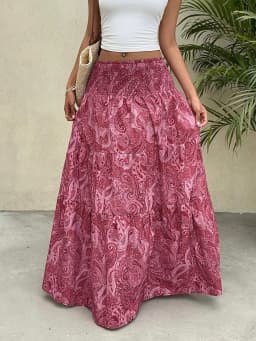 Vacation Style Stretchy Waist Long Maxi Skirt - Flowy Beach Skirt with Elastic Waistband