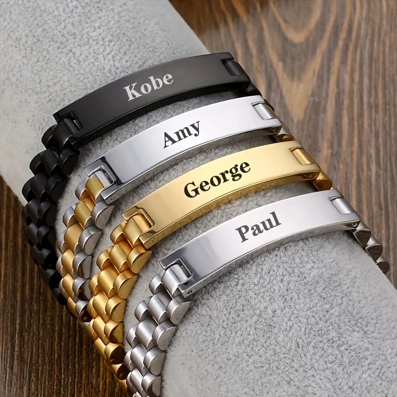 Custom Name Engraved Bracelet Unisex Personalized Pendant Necklace Jewelry Gift