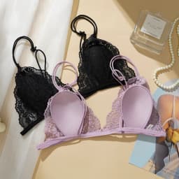 Women Ultra-thin Triangle Cup Lace Front Buckle No Wire Bra Beautiful Back Backless Adjustable Slim Straps Bra