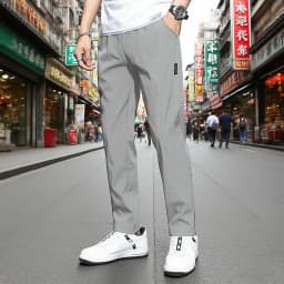 Summer men's ice silk quick drying casual pants slim fit ice silk sports pants straight tube quick drying minimalist sports pant