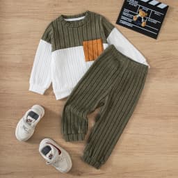2025 Boys Autumn Winter Long Sleeve sweater suits Solid Color Block Pants Set Kids Outfit Casual Comfortable Clothing