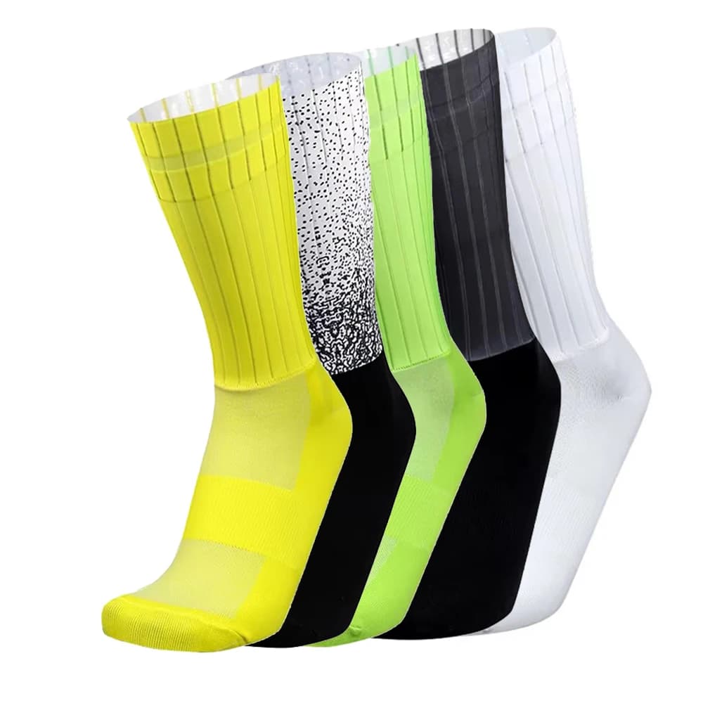 Men Bicycle Sport Running Bike Socks Anti Slip Silicone Summer Aero Socks Whiteline Cycling Socks  Calcetines Ciclismo