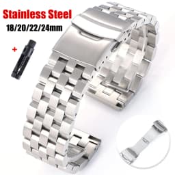 Solid Stainless Steel Strap 18mm 20mm 22mm 24mm 26mm Metal Bracelet Flat Interface Wristband SmartWatch Replacement Watch Band