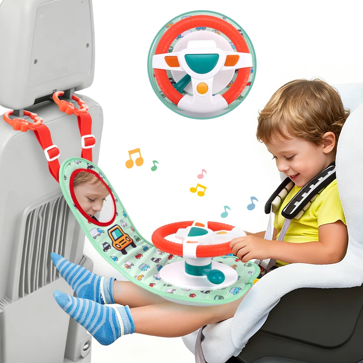 Baby Car Eletric Steering Wheel Toy with Music Simulate Driving Car Baby Seat Copilot Toys Hanging Toys for Todder 0-12M Gifts