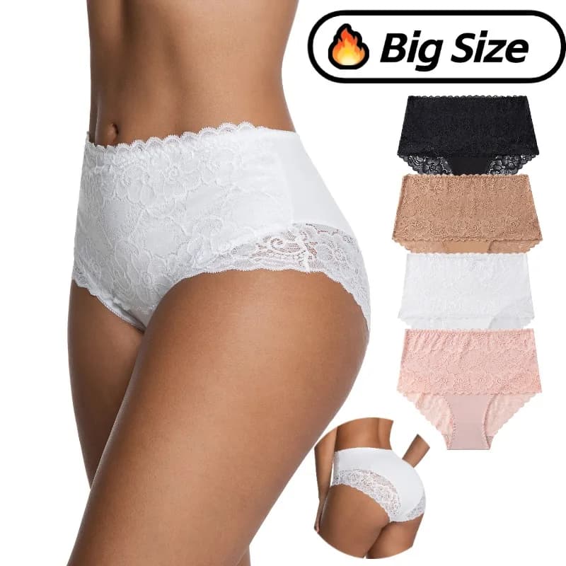 TrowBridge New Big Size Women's Panties High-Waist Lace Female Briefs Sexy Lingerie EU Size Stretchy Cozy Breathable Panty
