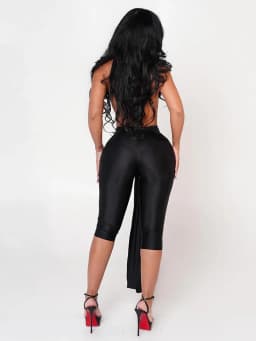 Weird Puss Ribbon Halter Romper Women Backless Patchwork Sleeveless Elastic Workout Activewear Midnight Activity Slim Playsuits