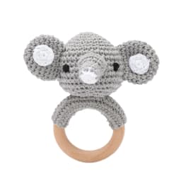 Handmade Crochet Animal Rattle Set Natural Beech Wood Ring Built in Bell Sound Teething Relief Fine Motor Skills Baby Toys Gift
