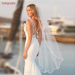 TOPQUEEN V21 Ribbon Edge Wedding Veil Bridal Veils Wedding Short 1 Tier Elegant Rochii Wedding Veil Long With Comb Soft Veu