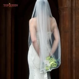 TOPQUEEN V21 Ribbon Edge Wedding Veil Bridal Veils Wedding Short 1 Tier Elegant Rochii Wedding Veil Long With Comb Soft Veu