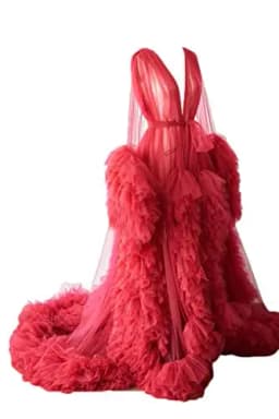 Women's Burgundy Photography Dress Sexy Robe Nightgown Ruffles Sleepwear Lace Tulle Bathrobe Pajamas Prom Bridesmaid Shawl