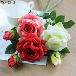 YO CHO Pink Rose Silk Wedding Bouquet Flowers Mariage DIY Bride Flowers Latex Artificial Rose Bouquets For Bridesmaids Decor