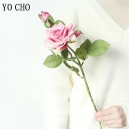 YO CHO Pink Rose Silk Wedding Bouquet Flowers Mariage DIY Bride Flowers Latex Artificial Rose Bouquets For Bridesmaids Decor