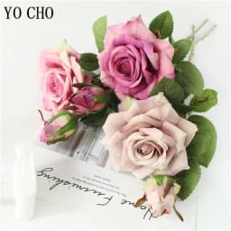 YO CHO Pink Rose Silk Wedding Bouquet Flowers Mariage DIY Bride Flowers Latex Artificial Rose Bouquets For Bridesmaids Decor