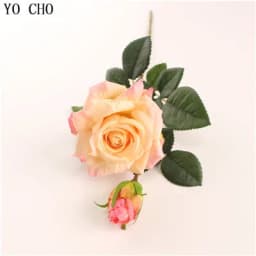 YO CHO Pink Rose Silk Wedding Bouquet Flowers Mariage DIY Bride Flowers Latex Artificial Rose Bouquets For Bridesmaids Decor