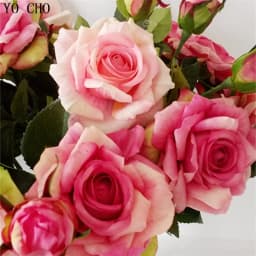 YO CHO Pink Rose Silk Wedding Bouquet Flowers Mariage DIY Bride Flowers Latex Artificial Rose Bouquets For Bridesmaids Decor