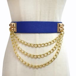 1Pc 4*68cm Women Elastic Double Buckle Belts Cummerbunds Chain Ladies Waistband with Dress Fashion Decoration Punk Belt Corset