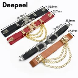1Pc 4*68cm Women Elastic Double Buckle Belts Cummerbunds Chain Ladies Waistband with Dress Fashion Decoration Punk Belt Corset