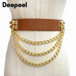 1Pc 4*68cm Women Elastic Double Buckle Belts Cummerbunds Chain Ladies Waistband with Dress Fashion Decoration Punk Belt Corset