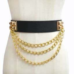 1Pc 4*68cm Women Elastic Double Buckle Belts Cummerbunds Chain Ladies Waistband with Dress Fashion Decoration Punk Belt Corset