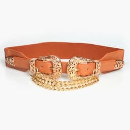 1Pc 4*68cm Women Elastic Double Buckle Belts Cummerbunds Chain Ladies Waistband with Dress Fashion Decoration Punk Belt Corset