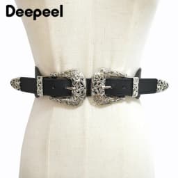 1Pc 4*68cm Women Elastic Double Buckle Belts Cummerbunds Chain Ladies Waistband with Dress Fashion Decoration Punk Belt Corset