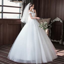 White Long Wedding Dress Embroidered Lace on Net Boat Neck Lace-Up Ball Gown Wholesale Cheap Manufacturer HMHS-83