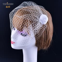 TOPQUEEN VA02 100% Handmade Birdcage Veil Blusher Veil White Ribbon Flower Headband Veil For Bridal Hair Accessories Face Veil