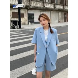 Korean Loose 2 Piece Women Short Set with Blazer Summer 2025 Thin Short-sleeved Blazers + Shorts Casual Office Ladies Suits