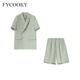 Korean Loose 2 Piece Women Short Set with Blazer Summer 2025 Thin Short-sleeved Blazers + Shorts Casual Office Ladies Suits