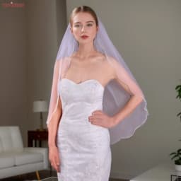 TOPQUEEN V35 Bridal Veil With Pearls Edge Women's Short Veil With Comb Single Tier Pearl Edge Bridal Veil For The Church Veu