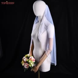TOPQUEEN V35 Bridal Veil With Pearls Edge Women's Short Veil With Comb Single Tier Pearl Edge Bridal Veil For The Church Veu