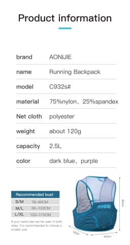 AONIJIE C932S 2.5L Portable Hydration Pack Running Backpack Rucksack Bag Vest Harness For Hiking Camping Marathon Race Climbing
