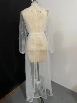Pearls Long Sleeve Wedding Jacket Tulle Party Shawl Bolero Floor-Length Bridal Cape Sexy Pearl Robe Customized