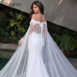 TOPQUEEN G36 Bridal Shawl Sexy Reverse Decoration Cloak Lace Embroidery For Reverse Wedding Dress Wedding Cape Veil Customizable