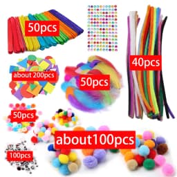 Colorful Pipe Cleaners Craft Kit Popsicle Plush Sticks Pompoms Stickers DIY Arts Supplies Children Kids Montessori Education Toy