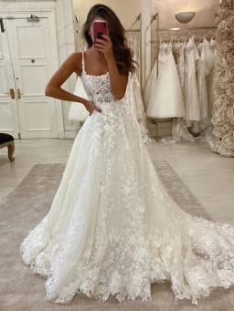 LORIE Princess Wedding Dresses Lace Appliques Beach Bridal Gowns Boat Neck Spaghetti Straps Boho Country Wedding Gown Customized
