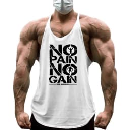 NO PAIN NO GAIN Workout Gym Clothing Bodybuilding Stringer Tank Top Men Cotton Vest Y Back Sleeveless Shirt Sports Singlets