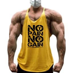 NO PAIN NO GAIN Workout Gym Clothing Bodybuilding Stringer Tank Top Men Cotton Vest Y Back Sleeveless Shirt Sports Singlets