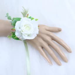 YO CHO White Silk Roses Corsages Boutonnieres Wedding Decoration Marriage Rose Wrist Corsage Pin Boutonniere Flowers for Guests