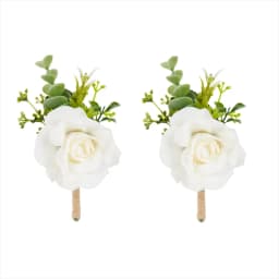 YO CHO White Silk Roses Corsages Boutonnieres Wedding Decoration Marriage Rose Wrist Corsage Pin Boutonniere Flowers for Guests